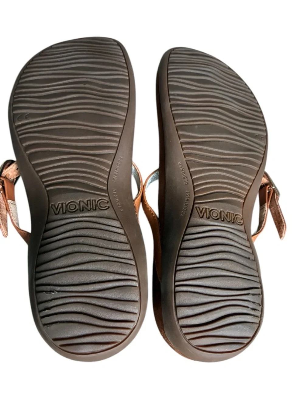 Vionic Ricci Sandals 7 Brown Leather Pink Gem Thong Comfort